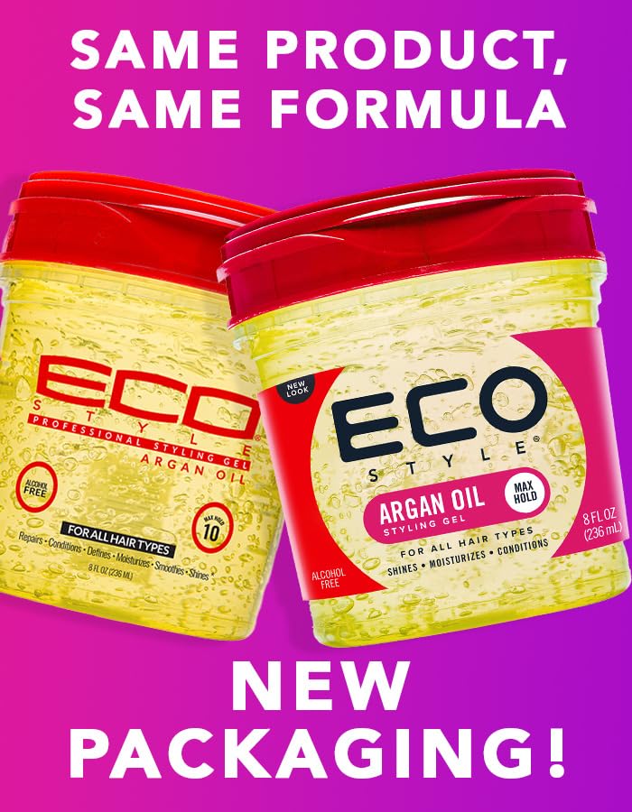 Eco Style Moroccan Argan Oil Styling Gel - Promotes Healthy Hair - Nourishes And Repairs - Delivers Long Lasting Shine - Provides Maximum Hold and Helps Tame Frizz - Ideal For All Hair - 8 oz