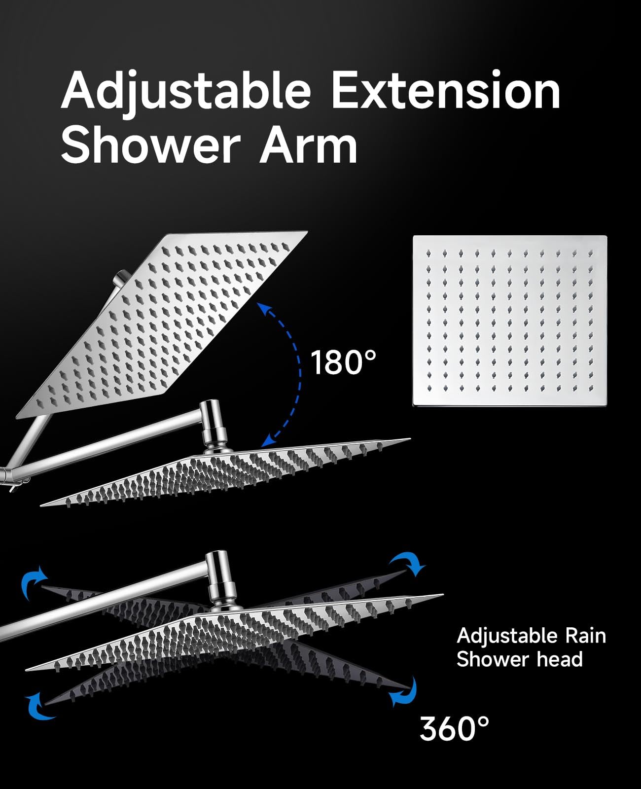 10 inch Rainfall Shower Head Combo Stainless Steel, THE FIRST WATERFALL mode, 10 Inch Rain Shower Head with Handheld 6 Spray Modes High Pressure, Overhead Shower Adjustable Extension Arm,Chrome