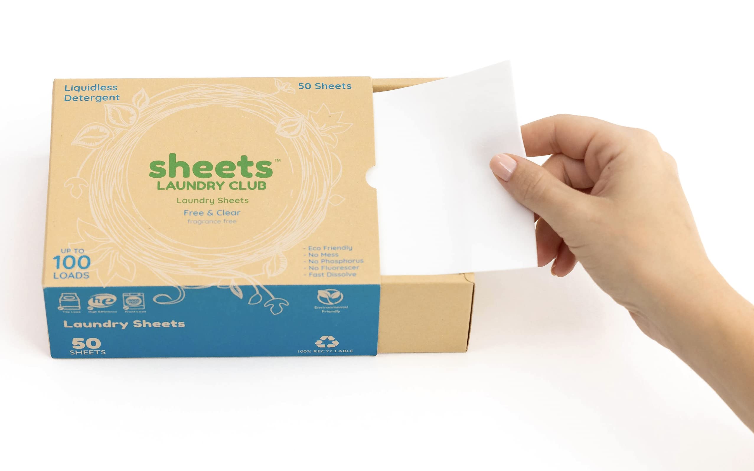 Sheets Laundry Club Laundry Detergent Sheets, 50 Pack (Up to 100 Loads) - Fresh Linen - New Liquidless Technology, Travel Essential Cleaning Supplies