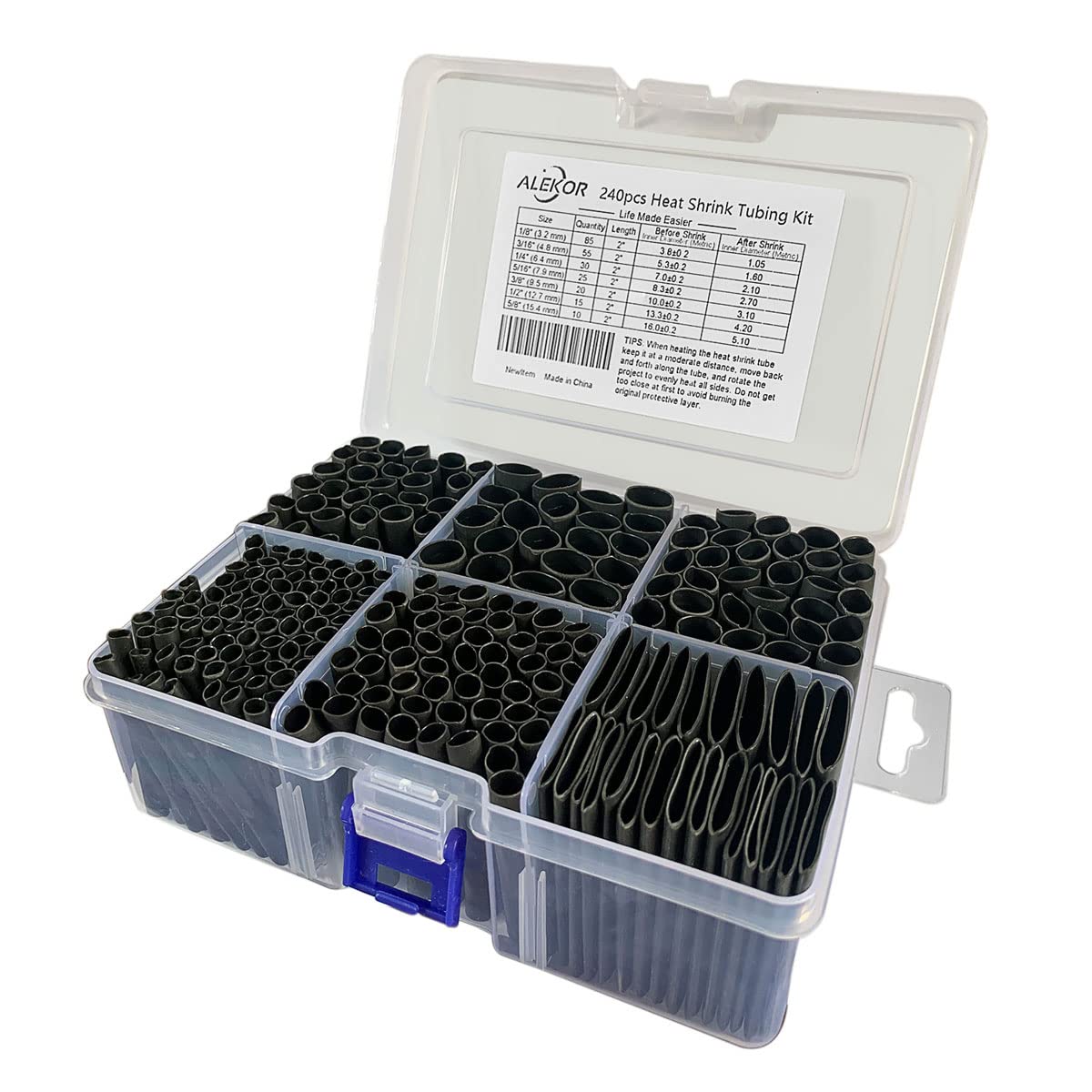 ALEKOR Heat Shrink Tubing Kit - 3:1 Ratio Adhesive Lined, Marine Grade Shrink Wrap Industrial Heat-Shrink Tubing - 240 PCS