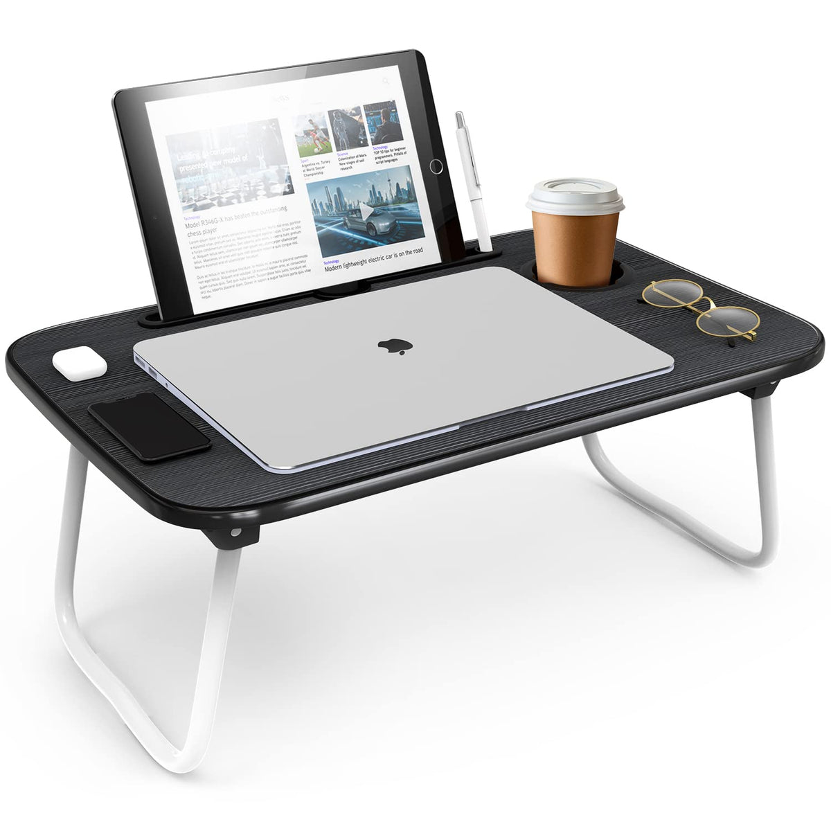 Laptop-Betttisch, Laptopständer, tragbare Laptop-Schreibtische mit klappbaren Beinen, Lesetisch für Sofa, Couch, Boden – Mittel