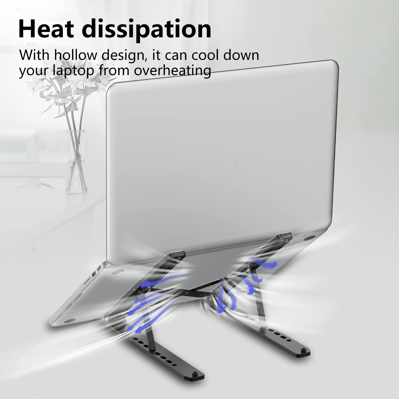 Tonmom Laptop Stand for Desk, Adjustable Laptop Riser ABS+Silicone Foldable Portable Notebook Holder, Ventilated Cooling Notebook Mount Computer Stand for 10-15.6” Laptops,Tablets-Black