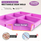 Walfos Silicone Soap Molds Set of 3, 6 Cavities Rectangle Silicone Soap Molds for Homemade Craft Soap Mold, Cake Mold, Chocolate Mold ＆ Ice Cube Tray（Blue & Purple ＆ Pink）