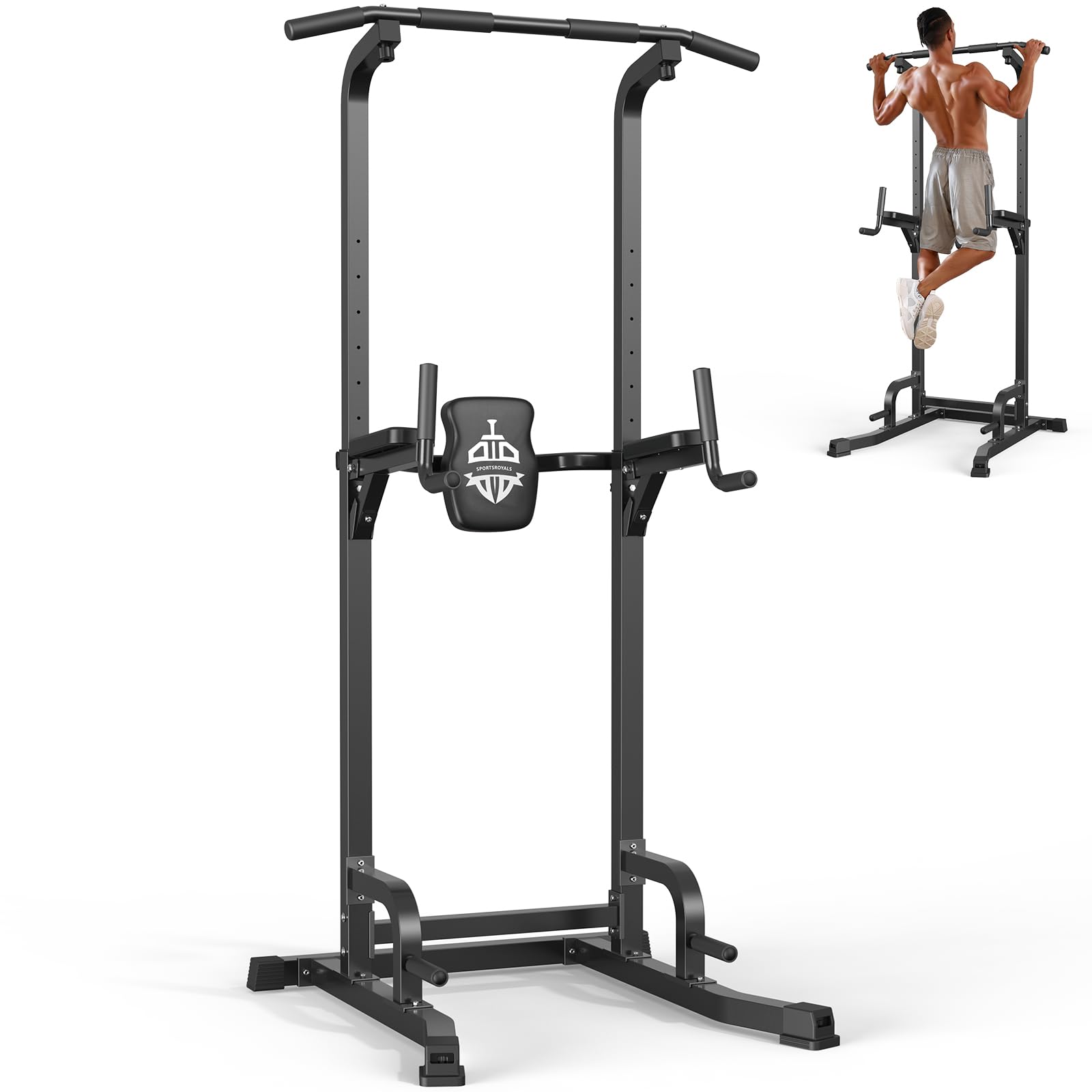 Sportsroyals Pull up Bar, Multi-Function Power Tower Dip Station with Upgraded Adjustable Foot Cover Equipment for Home Gym,360LBS
