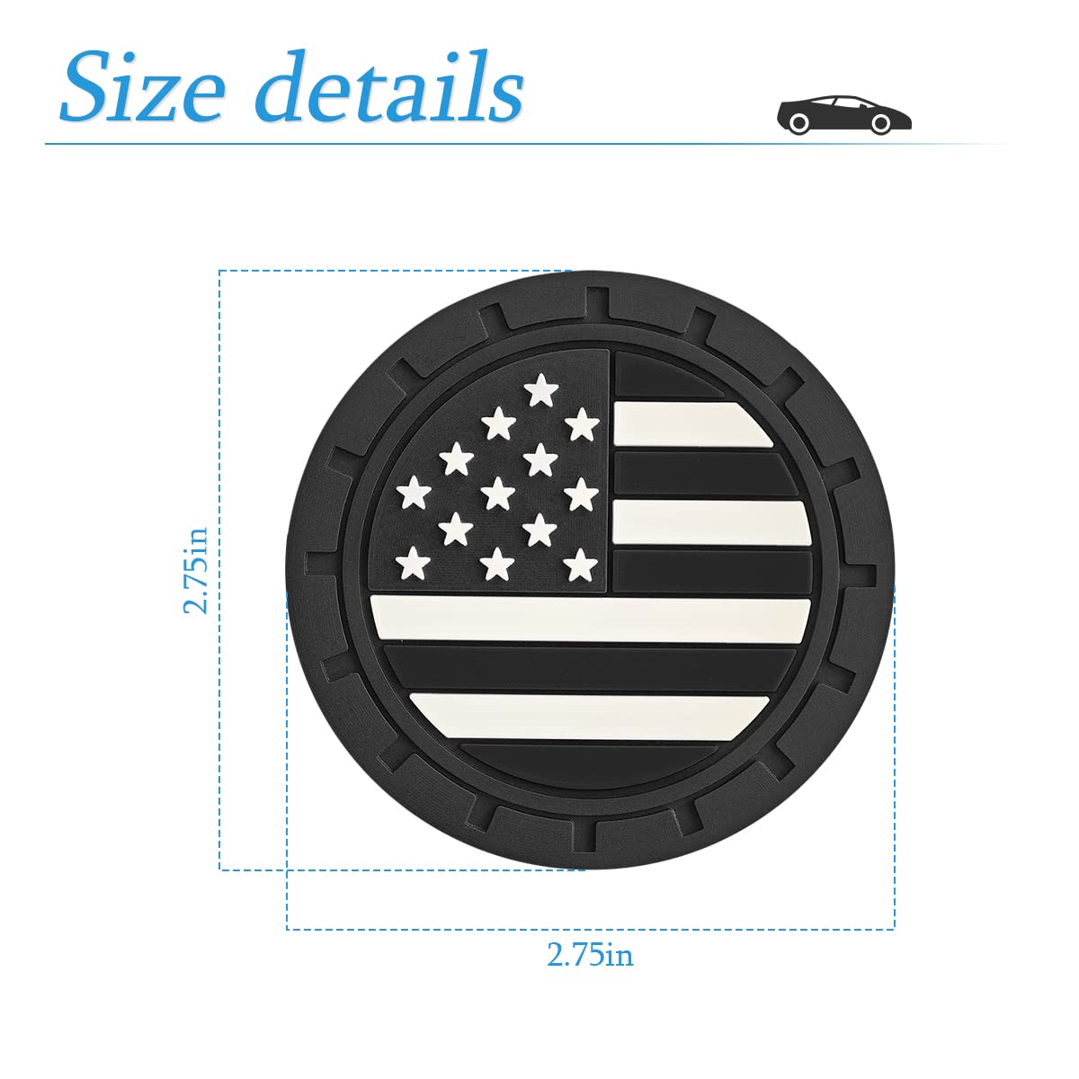 AUCELI 4 Pack Car Cup Holder Coasters, Colored American Flag US Flag Insert Car Cup Coaster, 2.75 Inch Anti Slip Shockproof Embedded Drink Mat, Vehicle Interior Decor Accessories