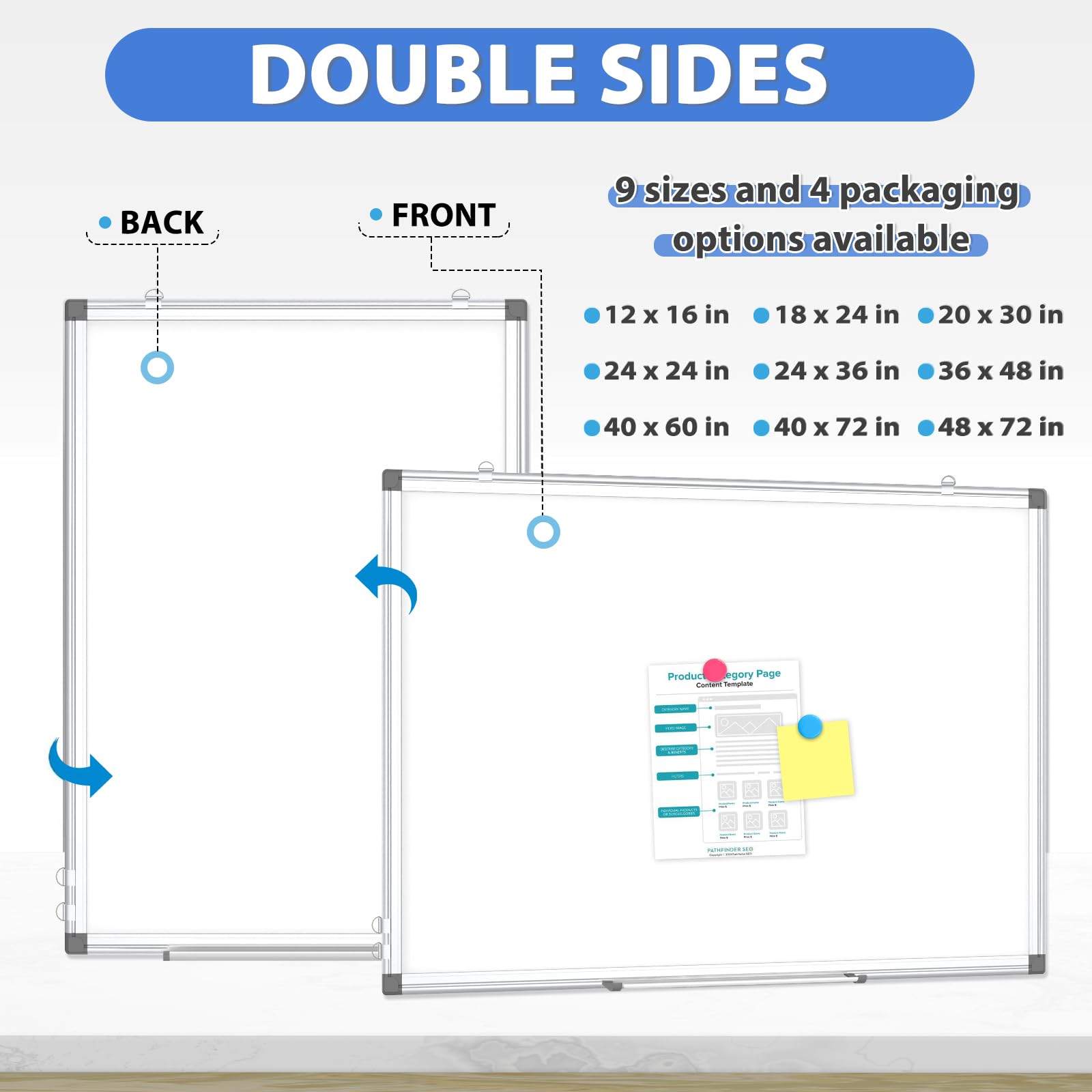 WALGLASS Double-Sided White Board, 24" x 18" Dry Erase Board Magnetic Whiteboard for Wall, Hanging Mounted Whiteboard Silver Aluminium Frame for Home, School, Office, Kitchen