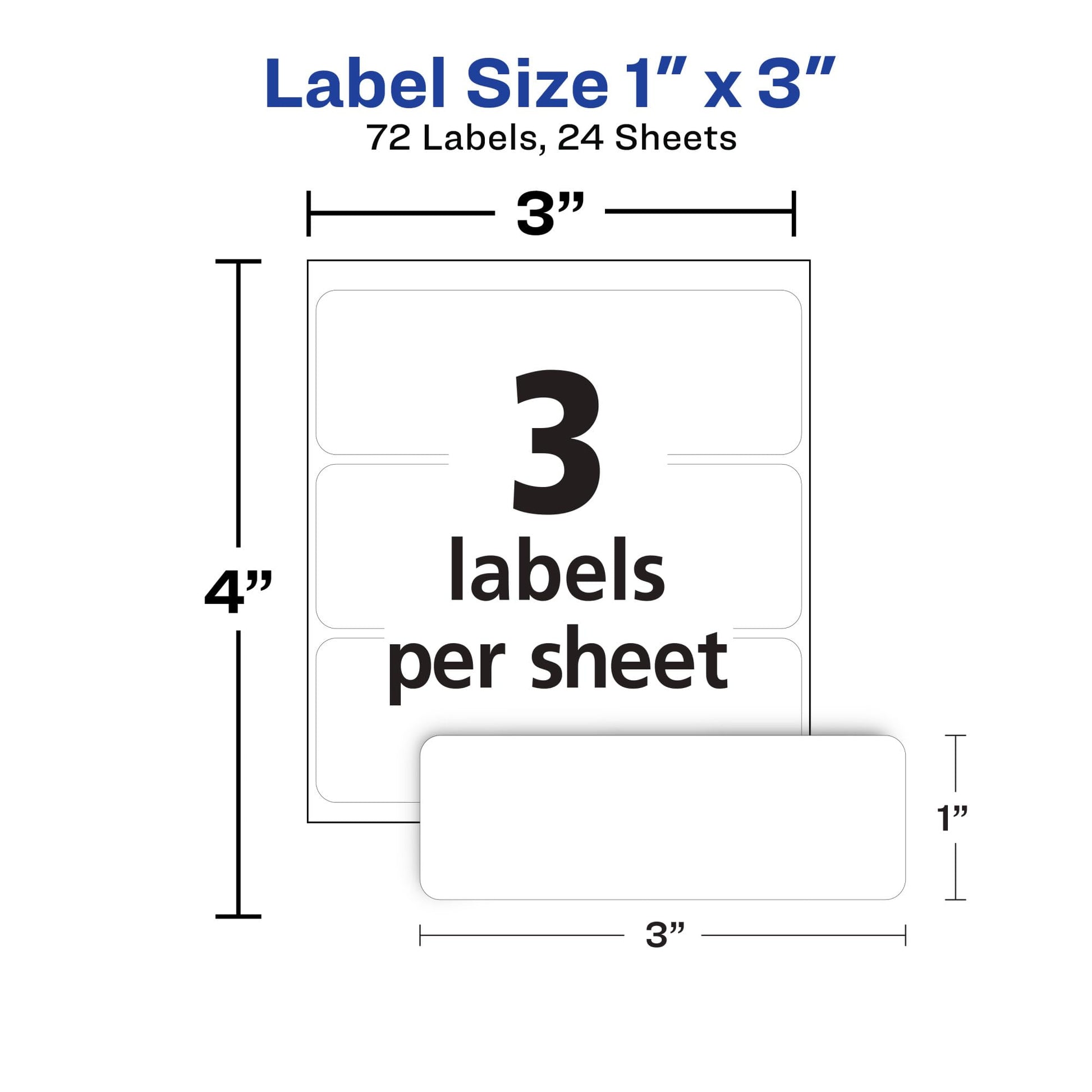 Avery Multi-Use Removable Labels, 1" x 3", White, Non-Printable, 72 Blank Labels Total (6728)
