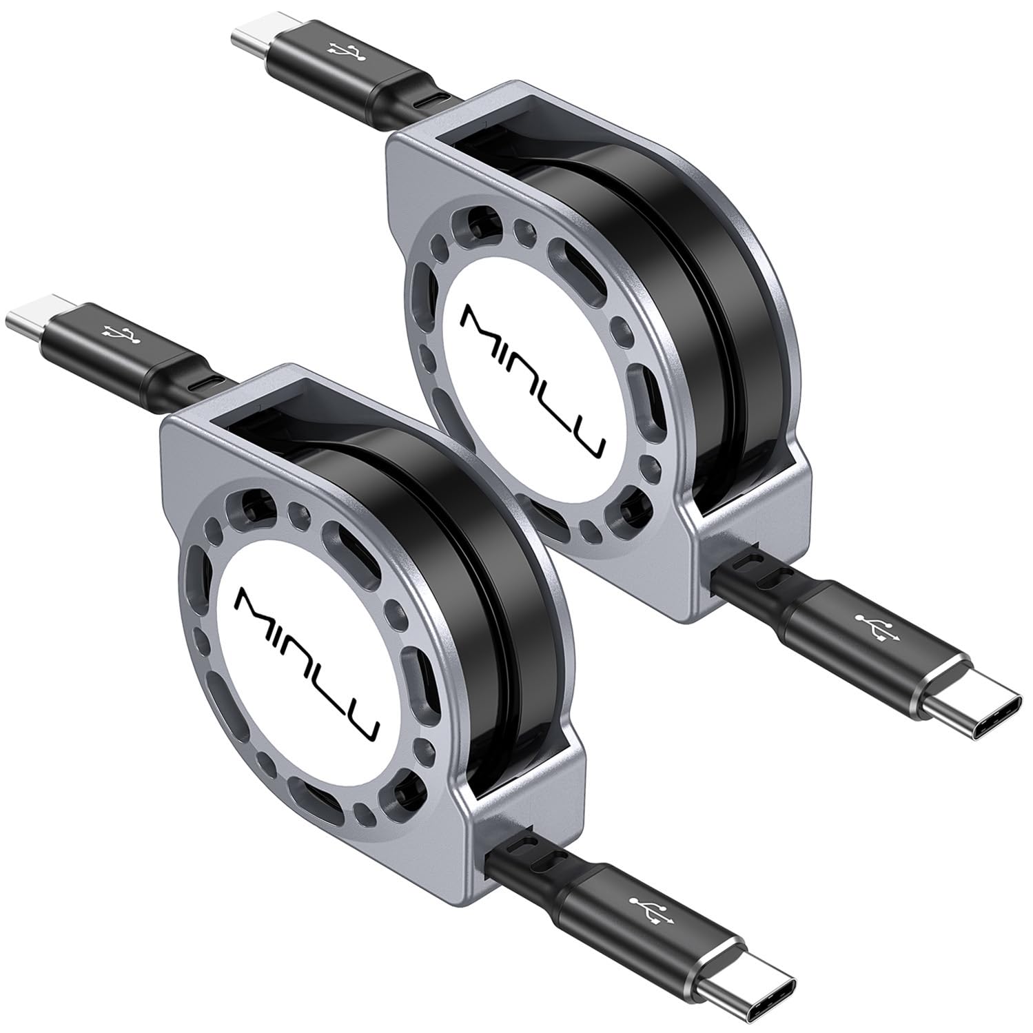 100W Retractable USB C Charger Cable, [2Pack 4Ft] 5A USB C to USB C Fast Charging Cable, Type C Charging Cord, iPhone Charger for iPhone 15/Pro Max/Pro/Plus, MacBook, iPad Pro, Samsung S24/23/S22+