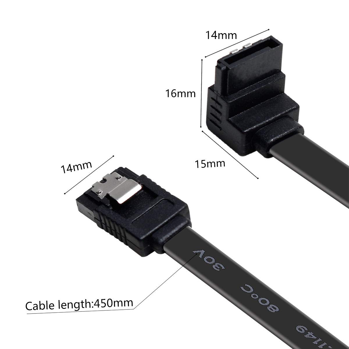 BENFEI SATA Cable III, 3 Pack SATA Cable III 6Gbps 90 Degree Right Angle with Locking Latch 18 Inch for SATA HDD, SSD, CD Driver, CD Writer - Black