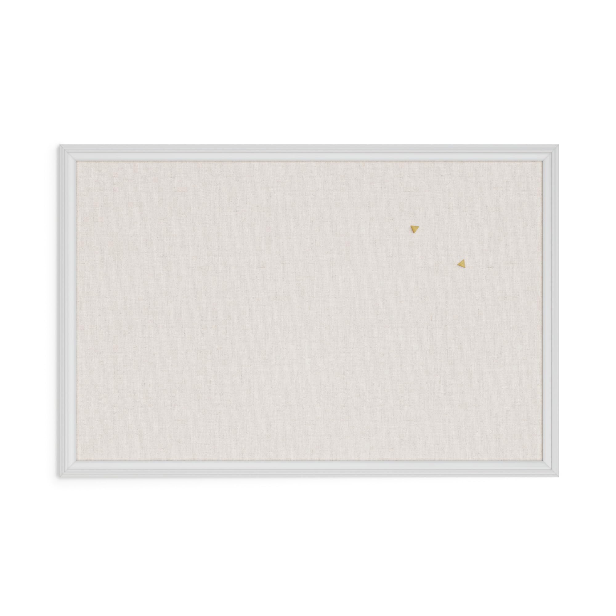 U Brands Farmhouse Linen Bulletin Board, 30"x20", White Wood Style Frame, Includes Push Pins