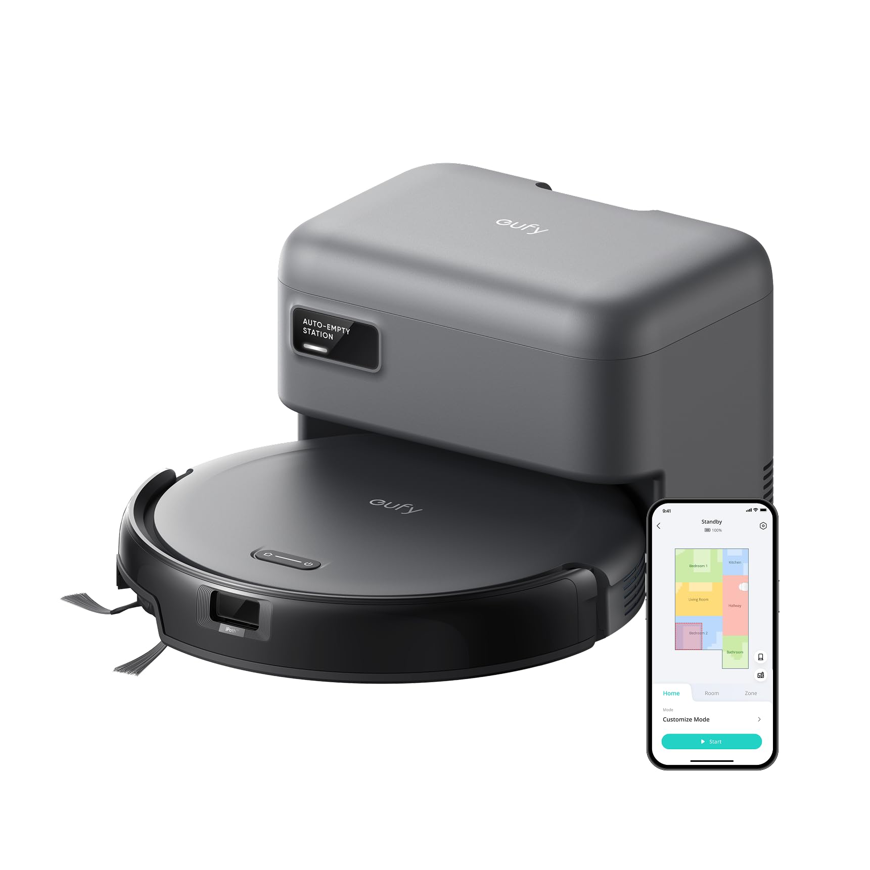 eufy C10 Robot Vacuum Self Emptying, 8 Weeks Hands Free, Advanced Smart Mapping with LiDAR Navigation, 2.85-Inch Slim Design, Powerful Suction, Edge Expansion Brush for Pet Hair