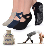 Yoga Socks for Women Non-Slip Grips & Straps, Ideal for Pilates, Pure Barre, Ballet, Dance, Barefoot Workout (2 Pairs- Black/Gray, one_size)