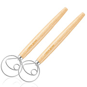 Pack of 2 Danish Dough Whisk Blender Dutch Bread Whisk Hook Wooden Hand Mixer Sourdough Baking Tools for Cake Bread Pizza Pastry Biscuits Tool Stainless Steel Ring 13.5 inches 0.22 lb/pcsÃ¢ÂÂ¦