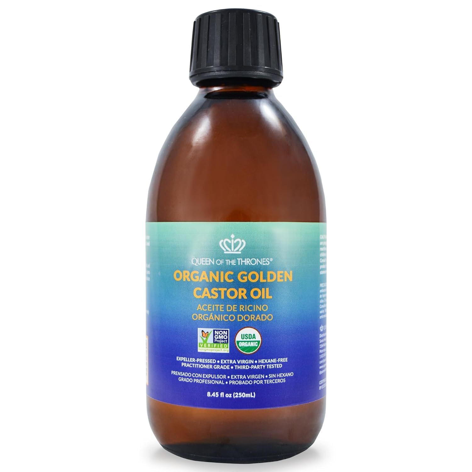 QUEEN OF THE THRONES Organic Golden Castor Oil - (16.9oz) | 100% Pure & Expeller-Pressed for Hair, Skin & Digestion | Hexane Free | USDA Certified