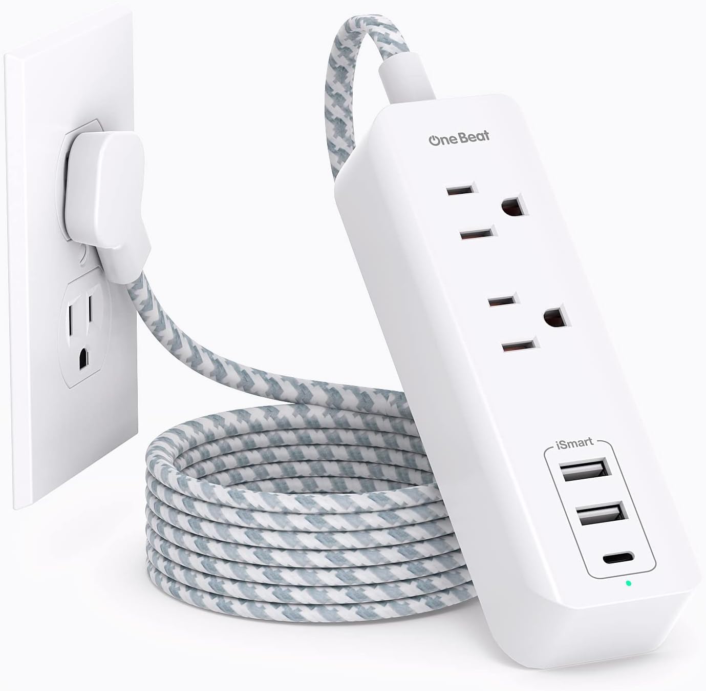 Cruise Essentials, USB C Travel Power Strip, Flat Plug Power Strip with 2 Outlets 3 USB Ports (1 USB C), 5ft Extension Cord Charging Station, Non Surge Protector for Cruise Ship, Travel, Home