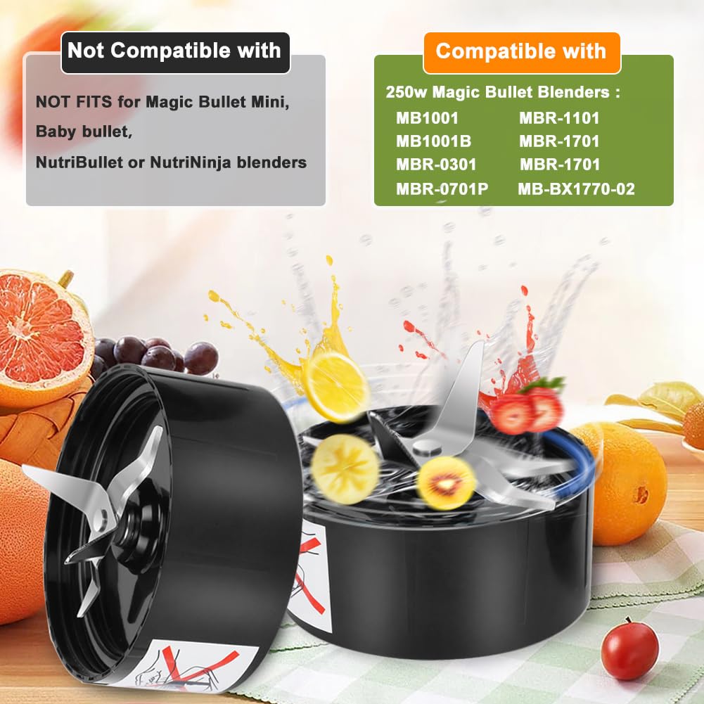 QT 2X Cross Blades compatible with Magic Bullet 250W MB1001 Series With Gaskets Replacement Blender Part