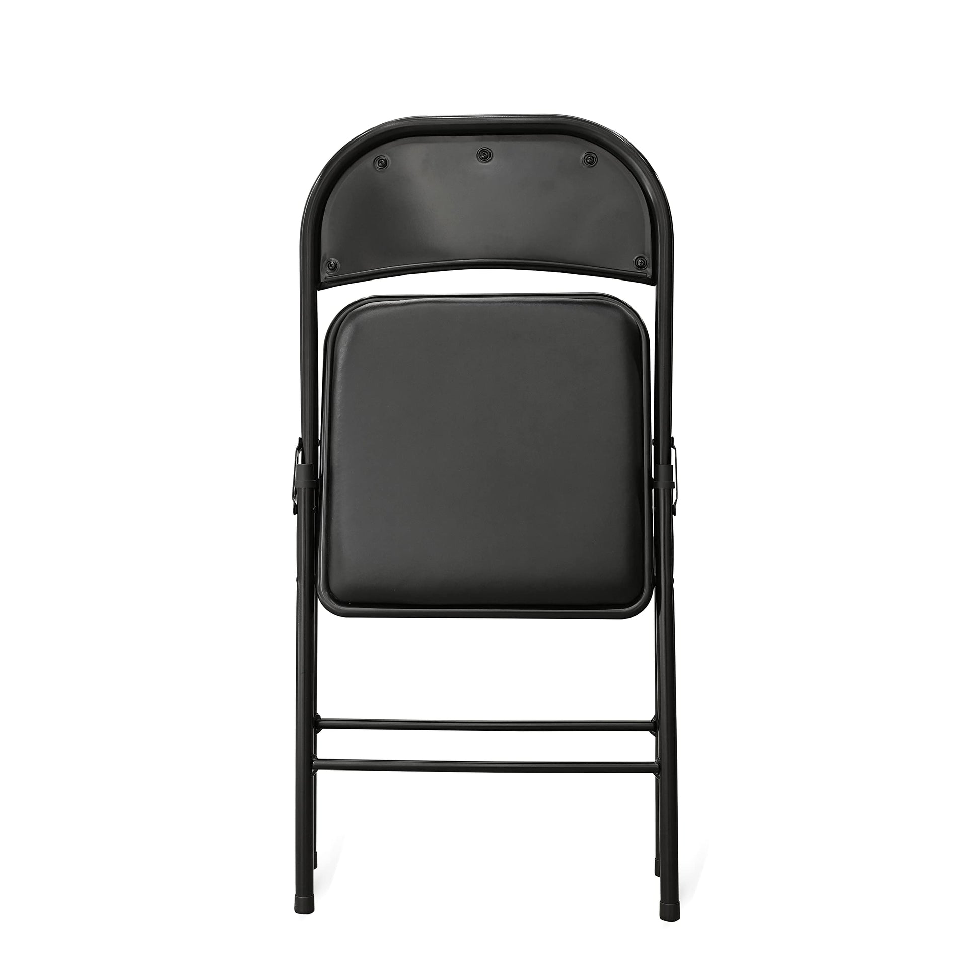 Amazon Basics Comfortable Vinyl-Padded Metal Steel Folding Chairs, Black, 4-Pack