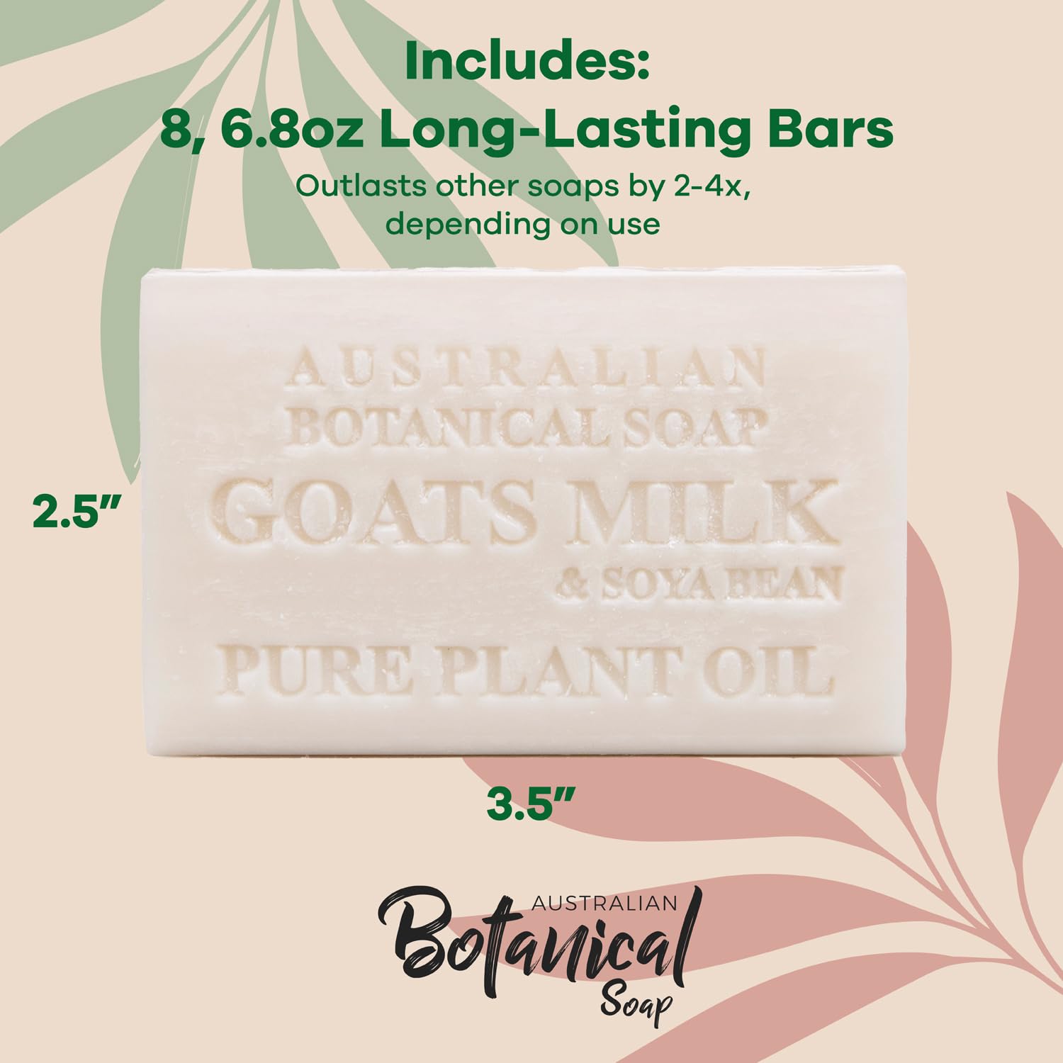 Australian Botanical Soap 7 oz, Pack of 8 Goat Milk Soap Bars with Soya Bean Oil, Organic Shea Butter, Natural Soap Base for All Skin Types