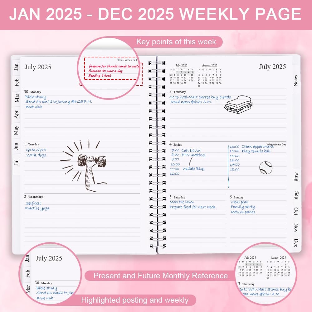 2025 Planner - Weekly & Monthly Planner Runs Jan 2025 to Dec 2025, 6.25" x 8.25", 12 Monthly Tabs, 14 Notes Page, Plastic Pocket, Flexible Cover with Twin-Wire Binding, Twig Planners 2025