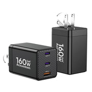 [2 Pack] USB C Charger Block 160W, 3-Port GaN Super Fast Charger, Dual 65W Type C Charging Block, Foldable QC3.0 Laptop Fast Charging Adapter for MacBook, iPhone, Samsung, Galaxy, iPad, Android, Black
