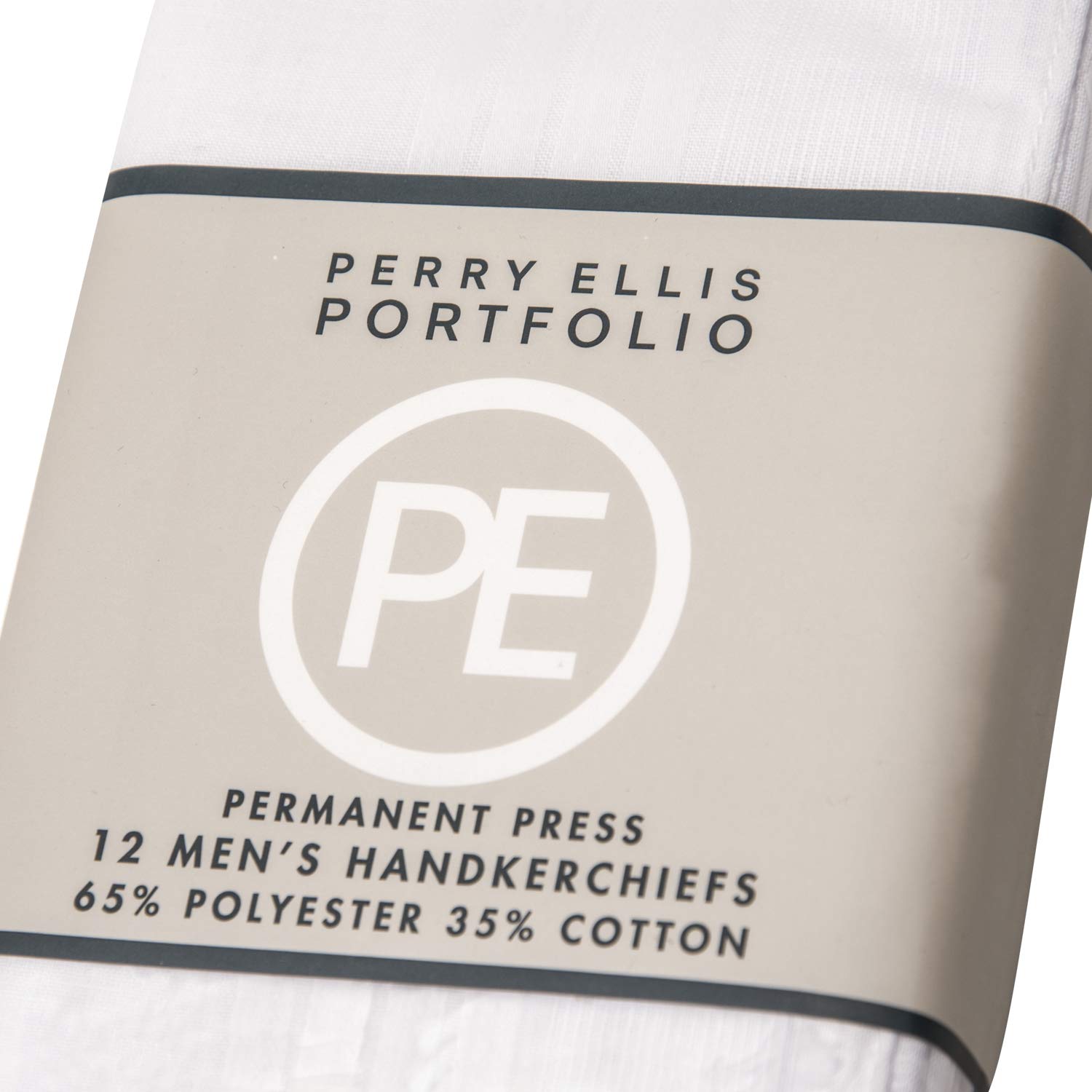 Perry Ellis 12 Pack Handkerchief (Permanent Press White with Satin Cord, 16" x 16")