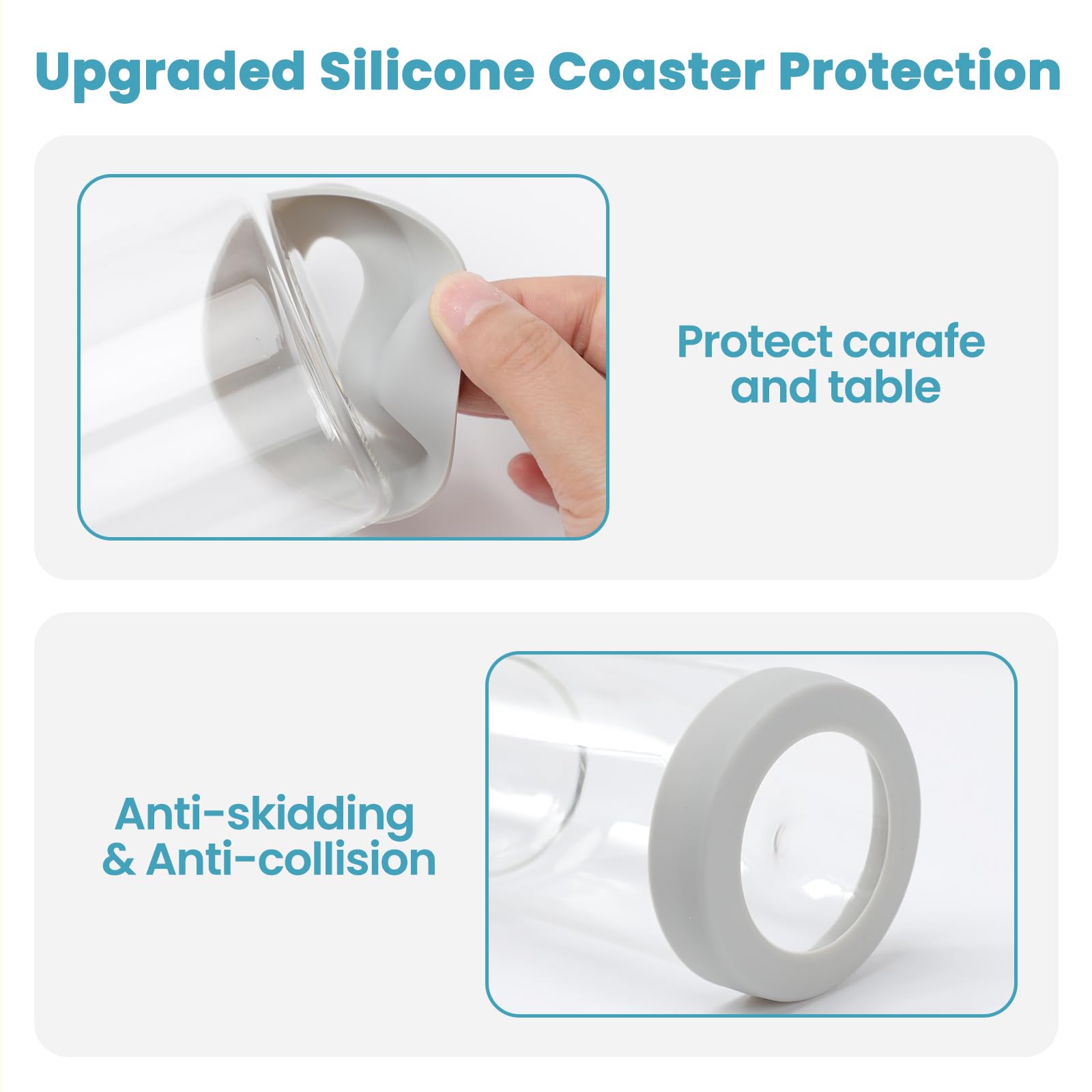 Wikapy Bedside Water Carafe and Glass Set With Silicone Coaster for Nightstand, Bedroom, 18 OZ Clear Mouthwash Dispenser for Bathroom