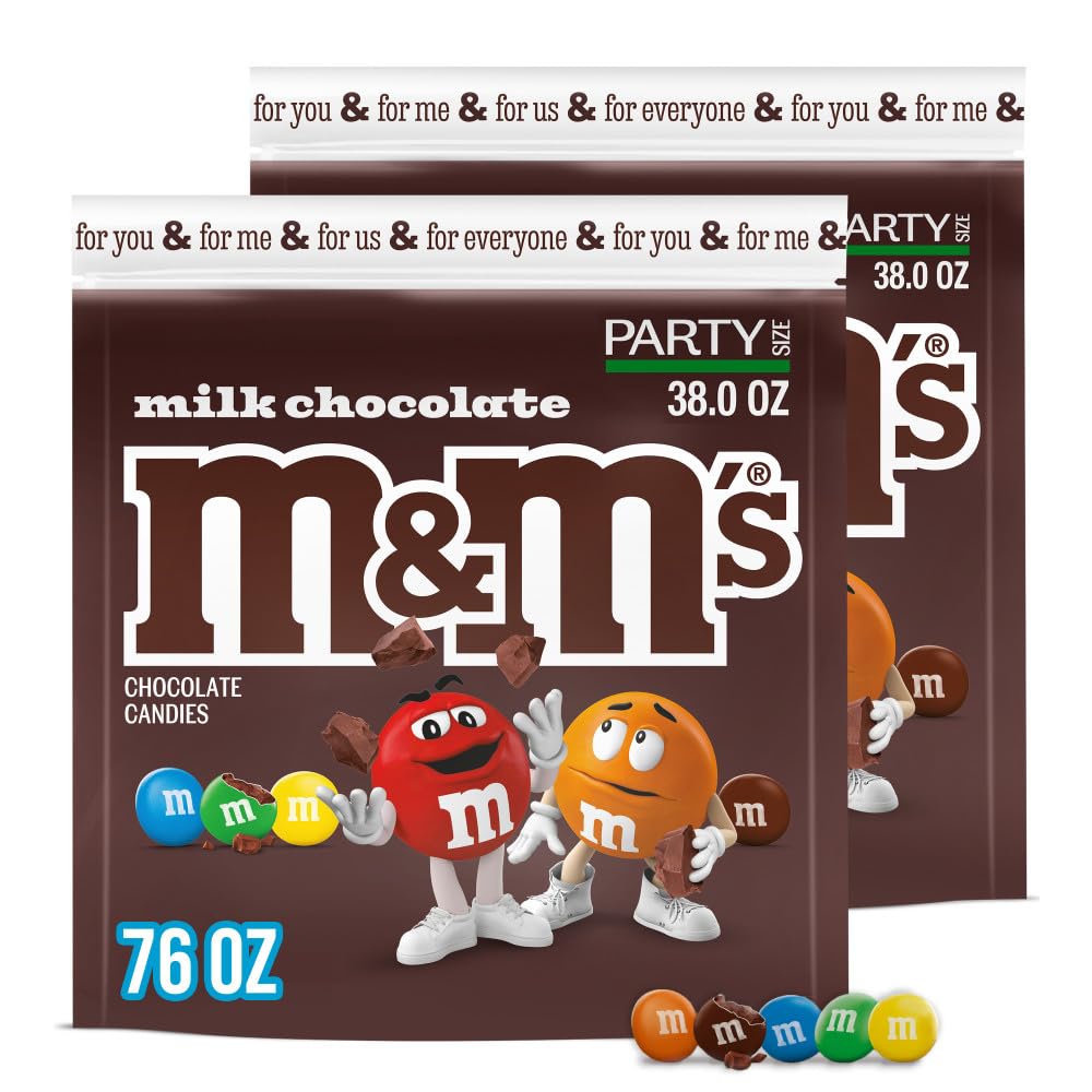 M&M'S Milk Chocolate Candy, Party Size, 38 oz Bag (Pack of 2)