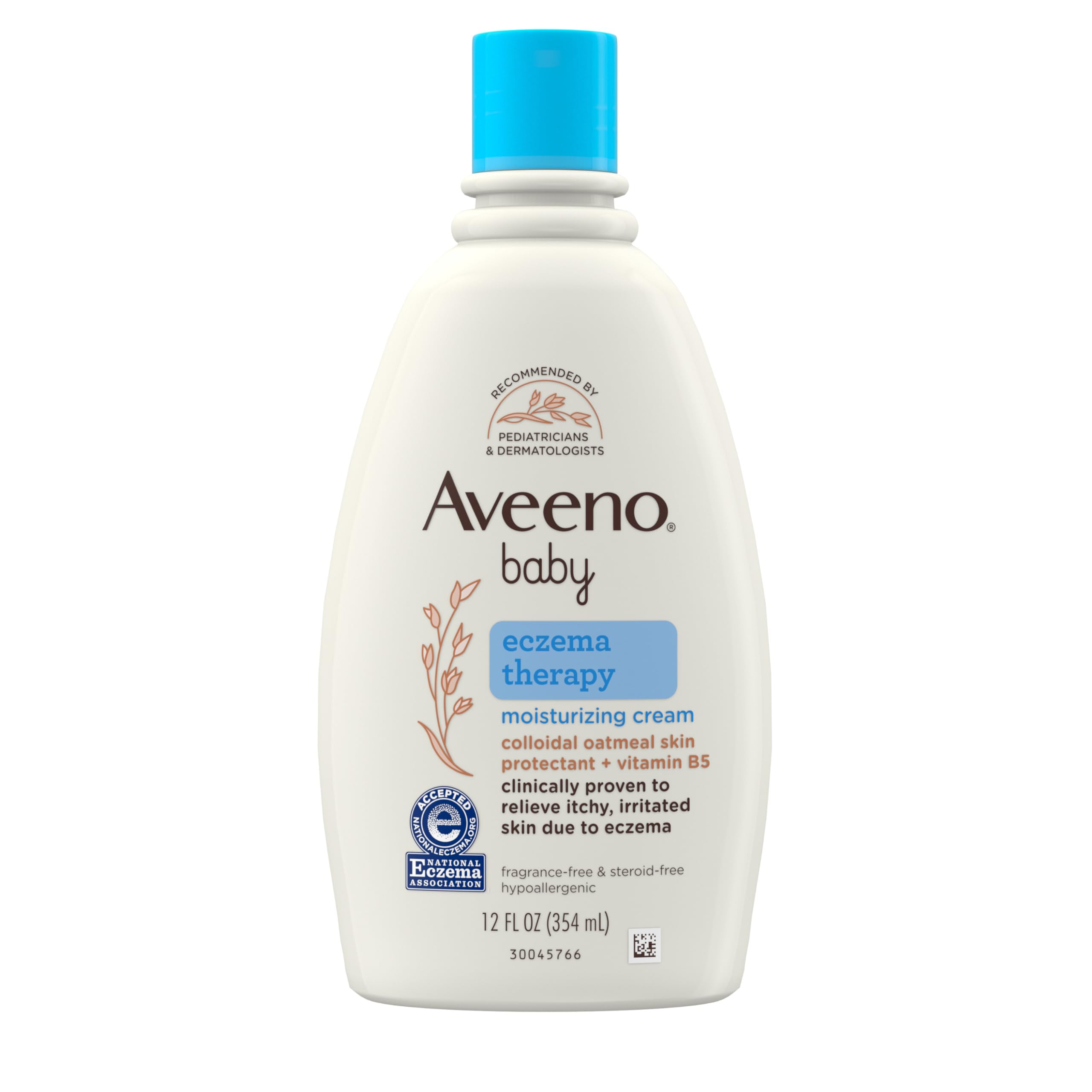 Aveeno Baby Eczema Therapy Moisturizing Cream, Natural Colloidal Oatmeal & Vitamin B5, Cream for Dry, Itchy, Irritated Skin Due to Eczema, Paraben- Steroid-Free, 12 fl. oz