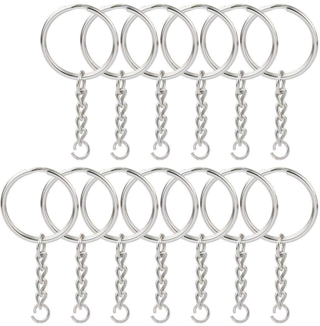 150 Pcs NANSSY 1 Inch/25mm Split Keyrings with Chain Silver Keychain Ring, Key Chains Rings Parts with Open Jump Ring and Connector.