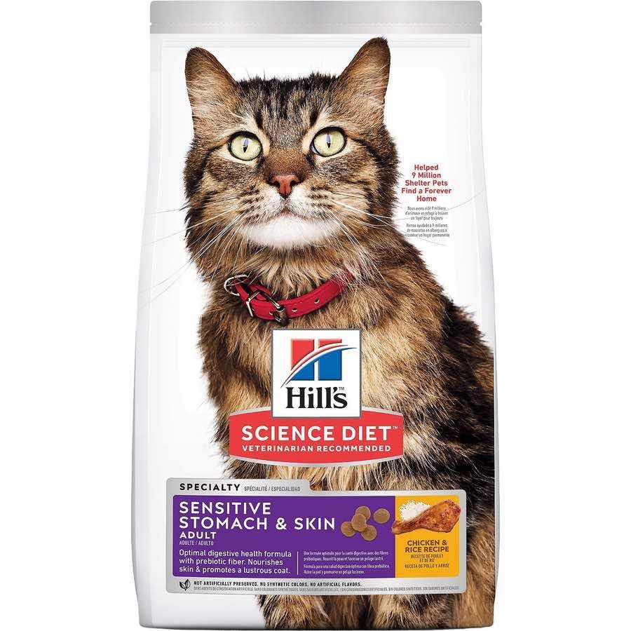 Hill's Science Diet Sensitive Stomach & Skin, Adult 1-6, Stomach & Skin Sensitivity Support, Dry Cat Food, Chicken & Rice, 7 lb Bag