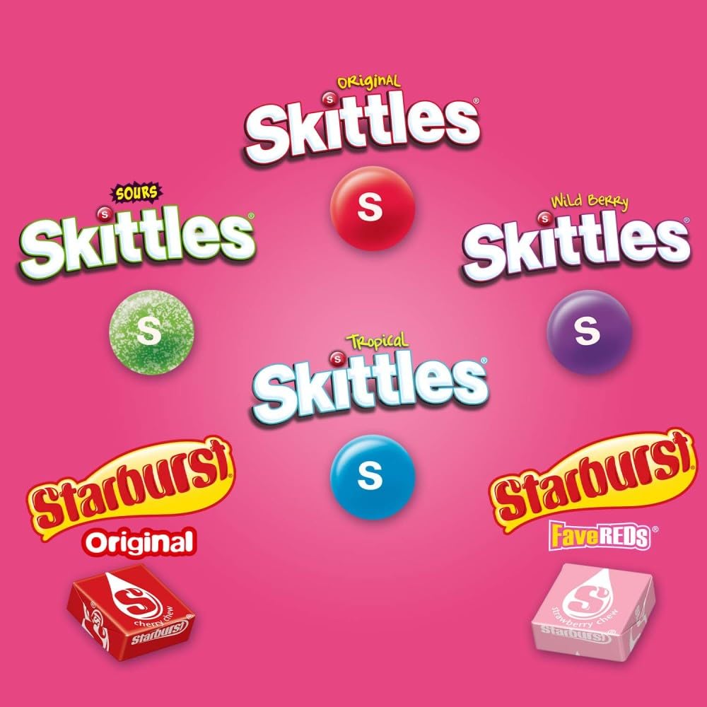 SKITTLES & STARBURST Assorted Candy Variety Pack for Holidays, Candy Assortment, Party Favors, 62.79 oz (30 Count) Bulk Box