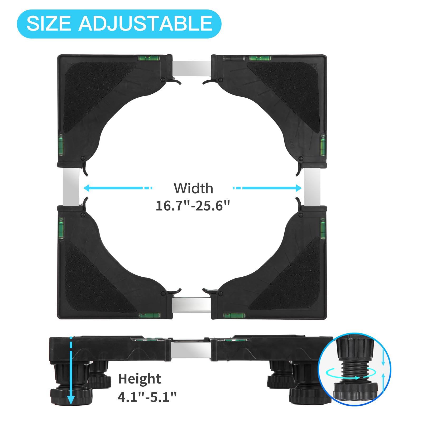 Nefish Mini Fridge Stand Universal Raised Base Adjustable Refrigerator Stands with 4 Strong Feet Washing Machine Pedestal Multi-Functional Bases for Dryer (Black)