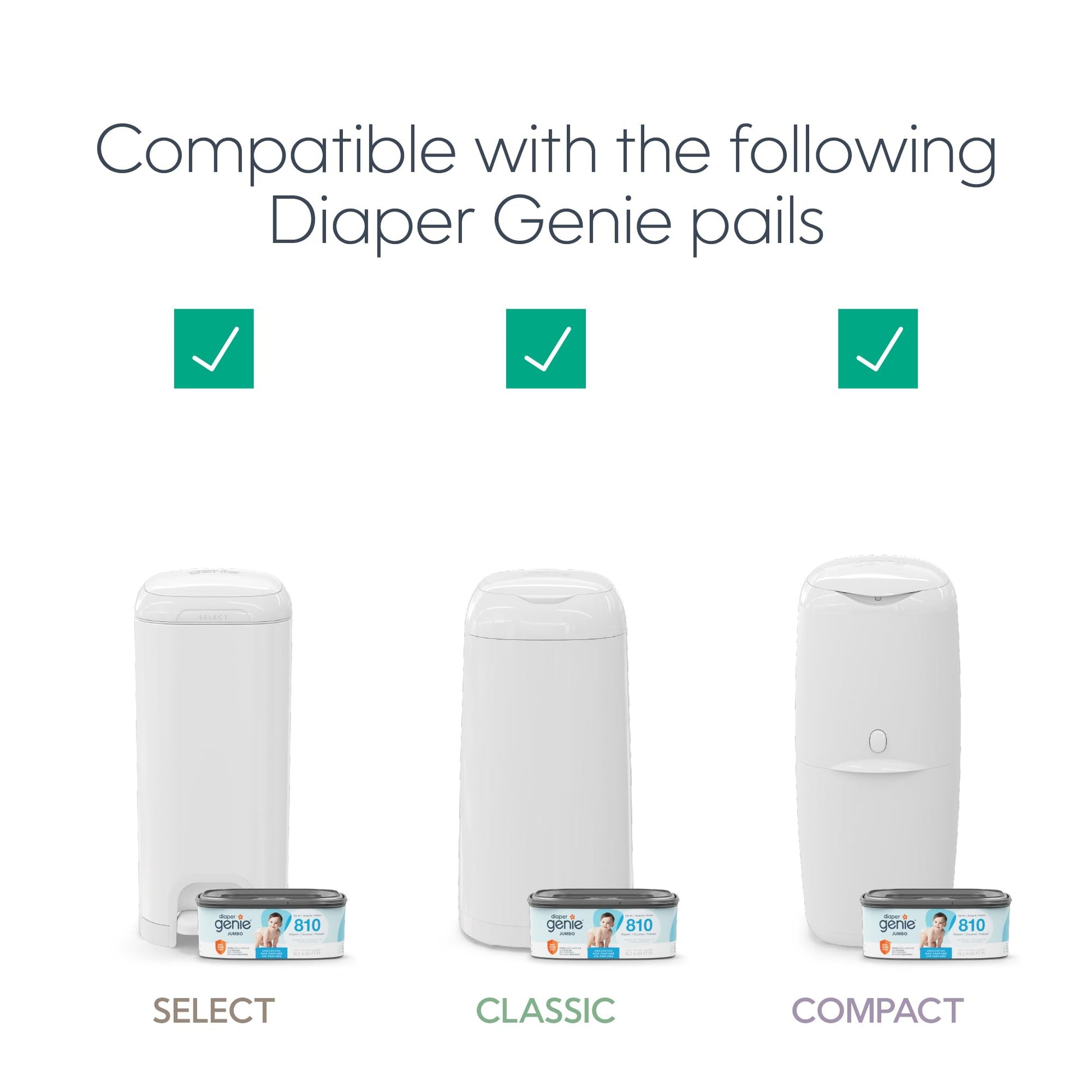 Diaper Genie Jumbo Square Refill, with Continuous Film, can Hold up to 810 Newborn-Sized Diapers per Refill.