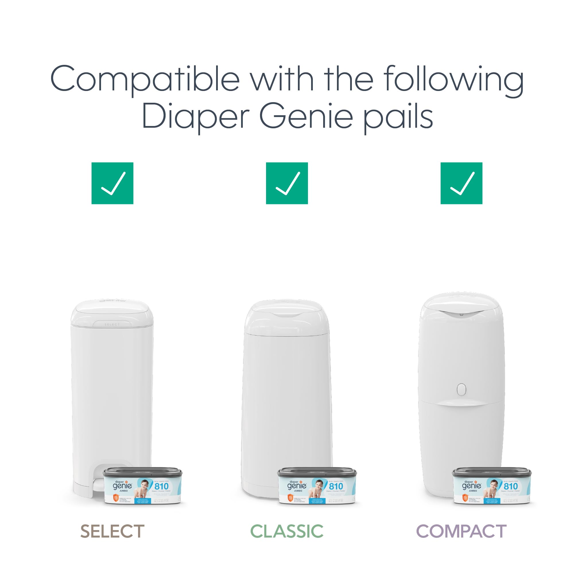Diaper Genie Jumbo Square Refill, with Continuous Film, can Hold up to 810 Newborn-Sized Diapers per Refill.