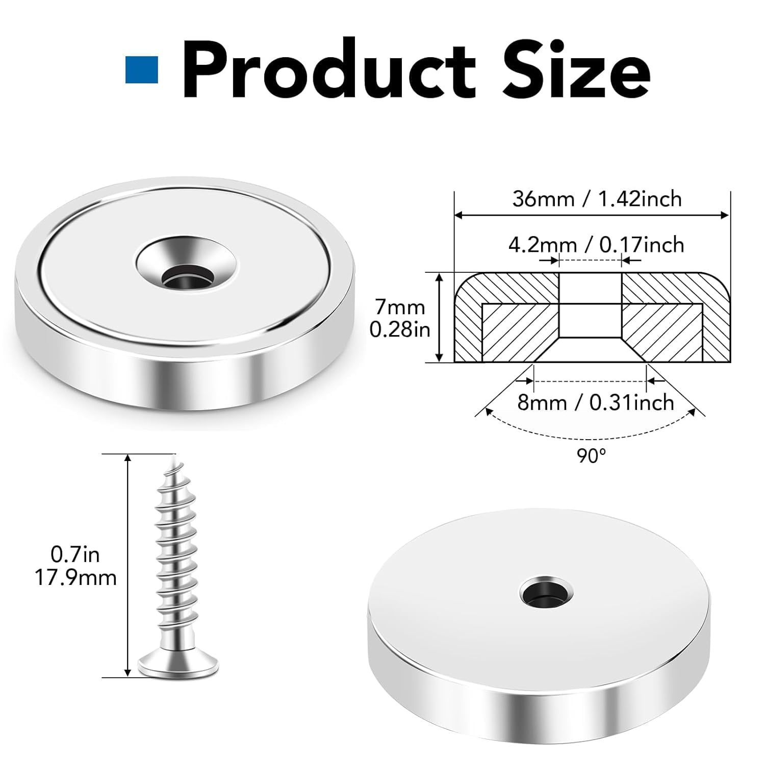 LOVIMAG Strong Magnets, 150lb+ Waterproof Strong Neodymium Cup Magnets with Screws for Wall Mounting,Rare Earth Magnet with Holes for Holding Tools Lifting, Hanging(Silver, 6 Pack)