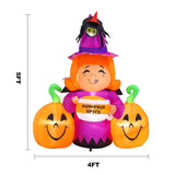 Infleasjoiy 5ft Witch Pumpkin Halloween Inflatable Outdoor Decoration, Courtyard Decoration with LED Lights, for Outdoor Lawn, Garden, Family Vacation Party