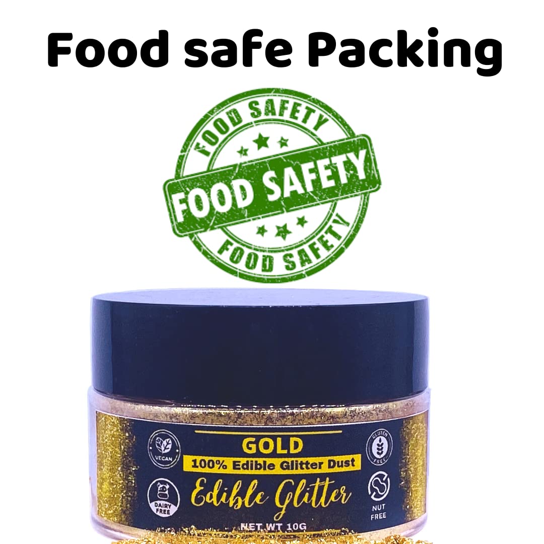 Dazzle Dust Edible Glitter Sprinkles for Cake Decorating, Drinks, Cookie, Icing, Dessert Decorations, Sparkly Luster, Food-Grade, Vegan, Gluten Free, Kosher, Bulk 10g, Gold