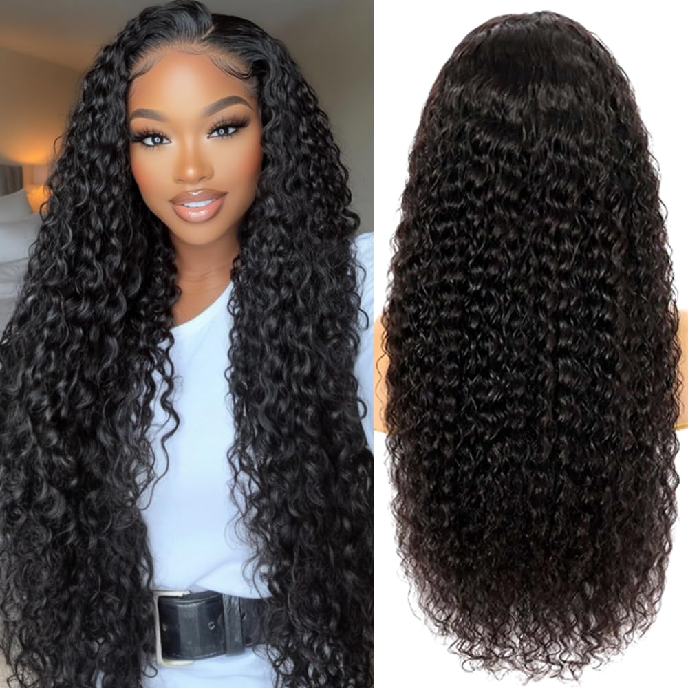 YIJUNDEMA 30 Zoll Deep Wave Lace Front Perücken Echthaar 200 Dichte 13x6 HD Transparent Water Wave Lace Front Perücken Echthaar Vorgezupfte Deep Wave Perücke Klebefreie Lockenperücke für Frauen