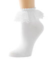 AMHRLINGTO Lace Ruffle Frilly Ankle Socks for Women - Cotton Socks Double Layer Lace Socks (White-1 Pairs)