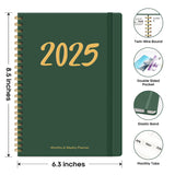 2025 Planner, Weekly and Monthly Planner Spiral Bound, Jan 2025 - Dec 2025, Hardcover 2025 Calendar Planner Book with Tabs, Inner Pocket, Perfect for Office Home School Supplies - A5 (6.3" x 8.5"), Green