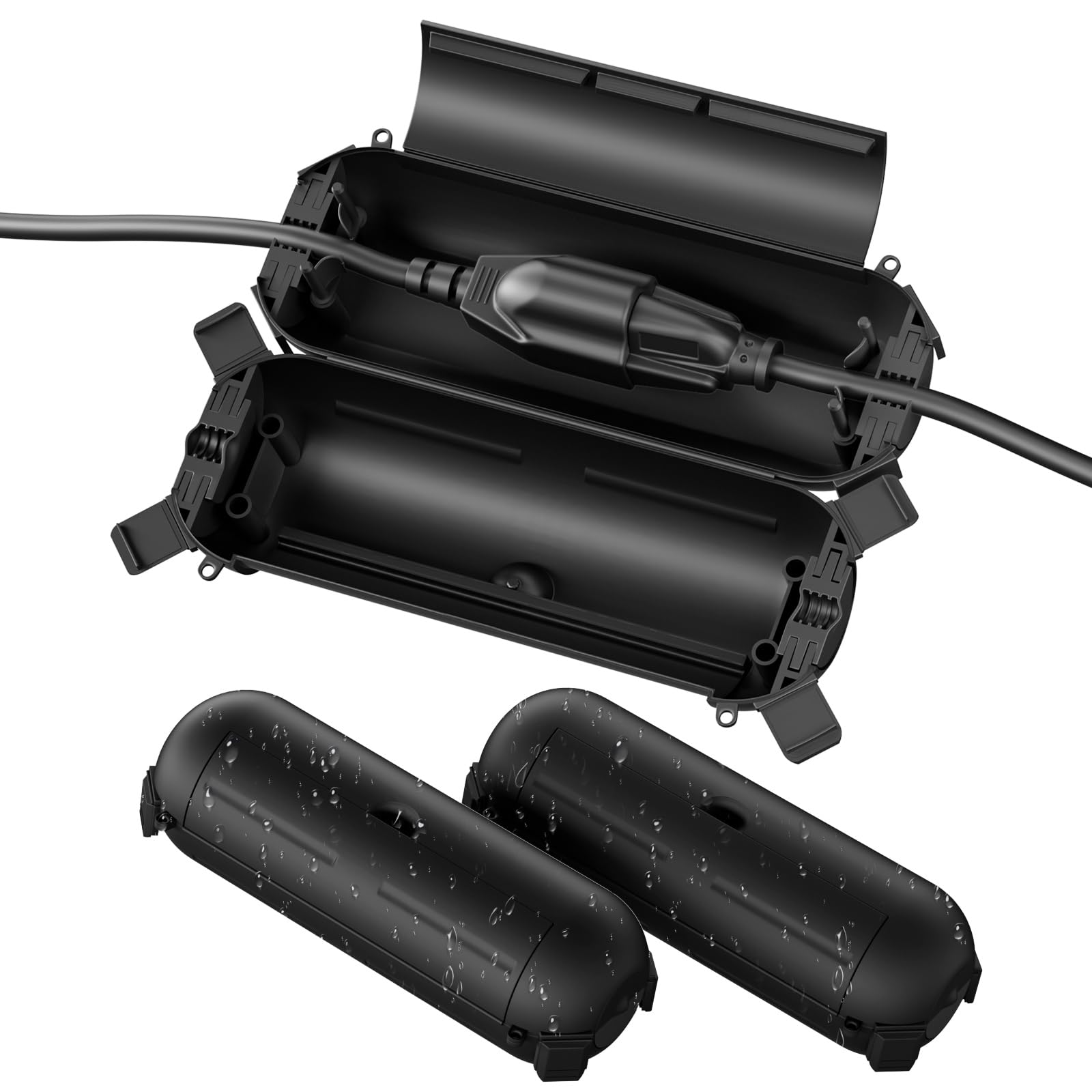 Flemoon [3 Pack] Outdoor Extension Cord Safety Cover with Waterproof Seal, Weatherproof Electrical Connection Box to Protect Outdoor Outlet, Plug, Socket, Christmas Holiday Decoration Light, Black