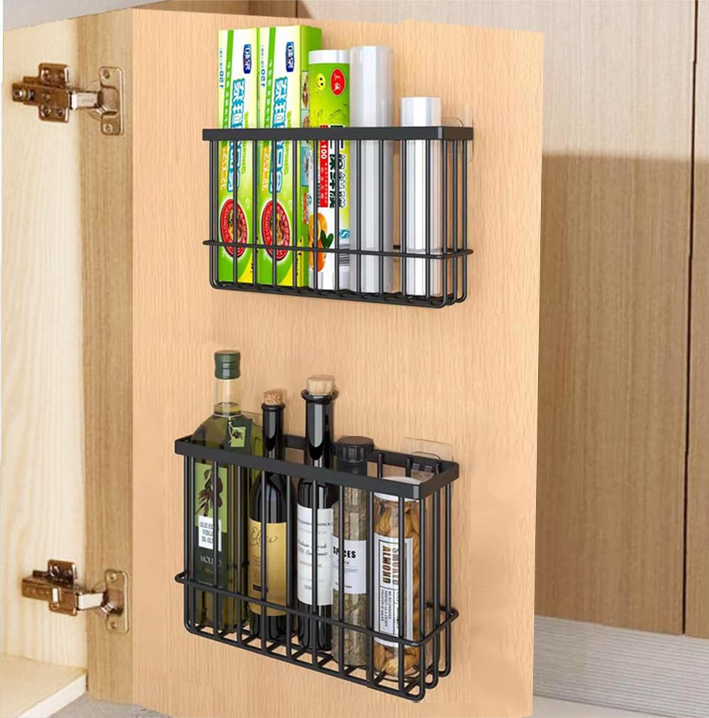 EigPluy 2 Piece Kitchen Cabinet Door Storage Box,Self Adhesive Wall Mounted Storage Boxes,Wardrobe/Bathroom/Refrigerator Small Items Organizer Storage Box (Black)