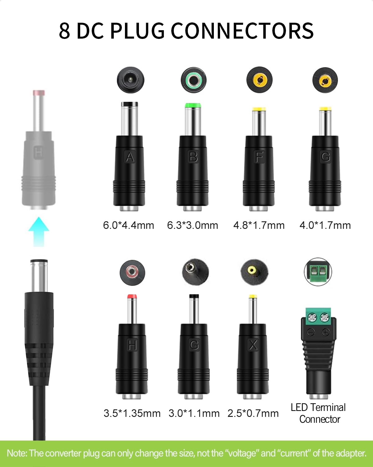12V 2A Power Supply AC Adapter Replacement with 8 Tips, Regulated 12 Volts 2000mA Cord Charger for LED Strip Light, CCTV Camera, GPS, Webcam, Router, BT Speaker DC12V Transformer (6ft)