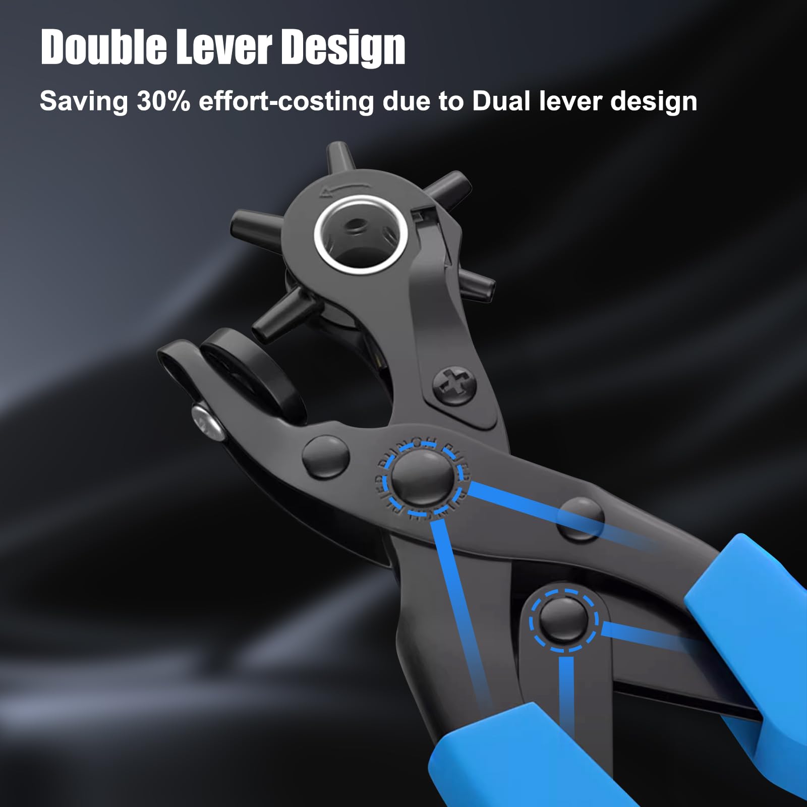 Diyife Professional Leather Hole Puncher, Full Set Punch Tool Kits for Belt, Watch Band, Shoe, Crafting, Handbag Straps, Fabric, with Extra Punch Plates and Ruler, Multi Hole Sizes Make - Blue