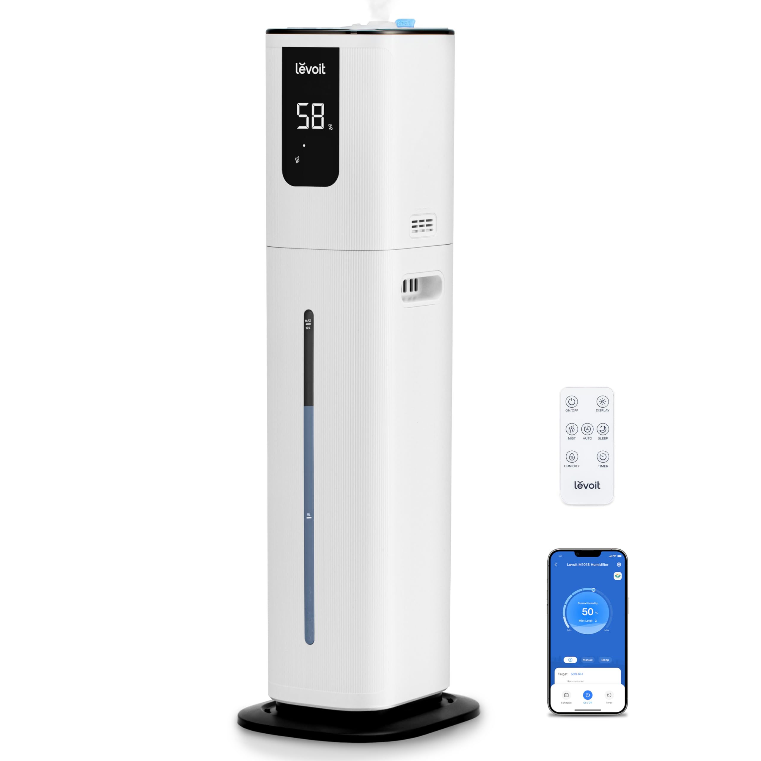 LEVOIT OasisMist 1000S (10L) Smart Humidifier for Home Large Room Bedroom, Last 100 Hours Suitable for Indoor Plant, Cover up to 600ftÃÂ², Easy Top Fill, Remoter & Voice Control, Auto Mode, Quiet, White