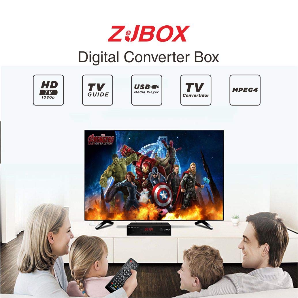 Digital TV Converter Box, ATSC Tv Tuner - ZJBOX for Analog HDTV Live 1080P with Recording&Playback,HDMI Output, Timer Setting TV Tuner Function Digital Channel Free