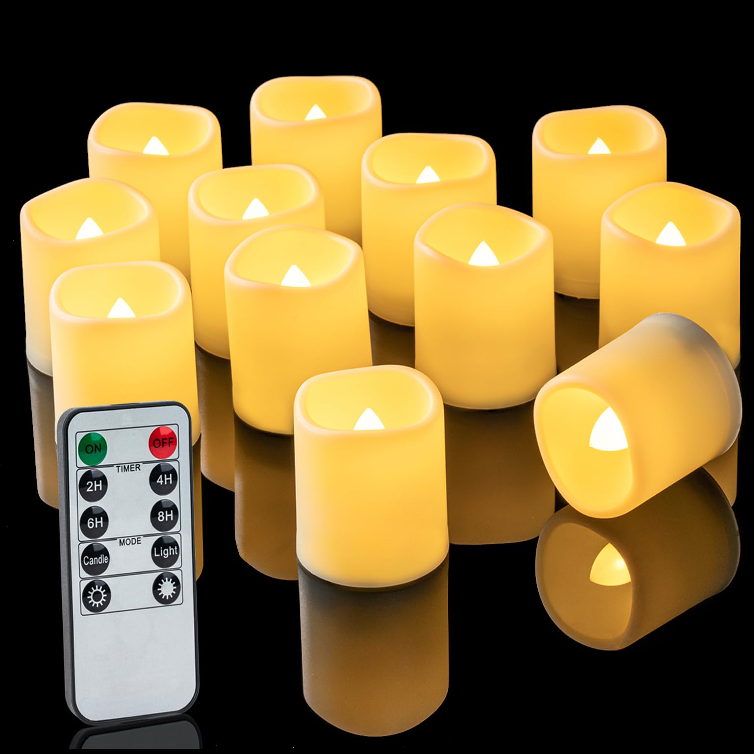 Homemory 400+ Hour Timer Remote Control Flameless Votive Candles, Battery Operated LED Tea Lights in Warm White for Outdoor, Table, Halloween, Christmas-Ivory Base