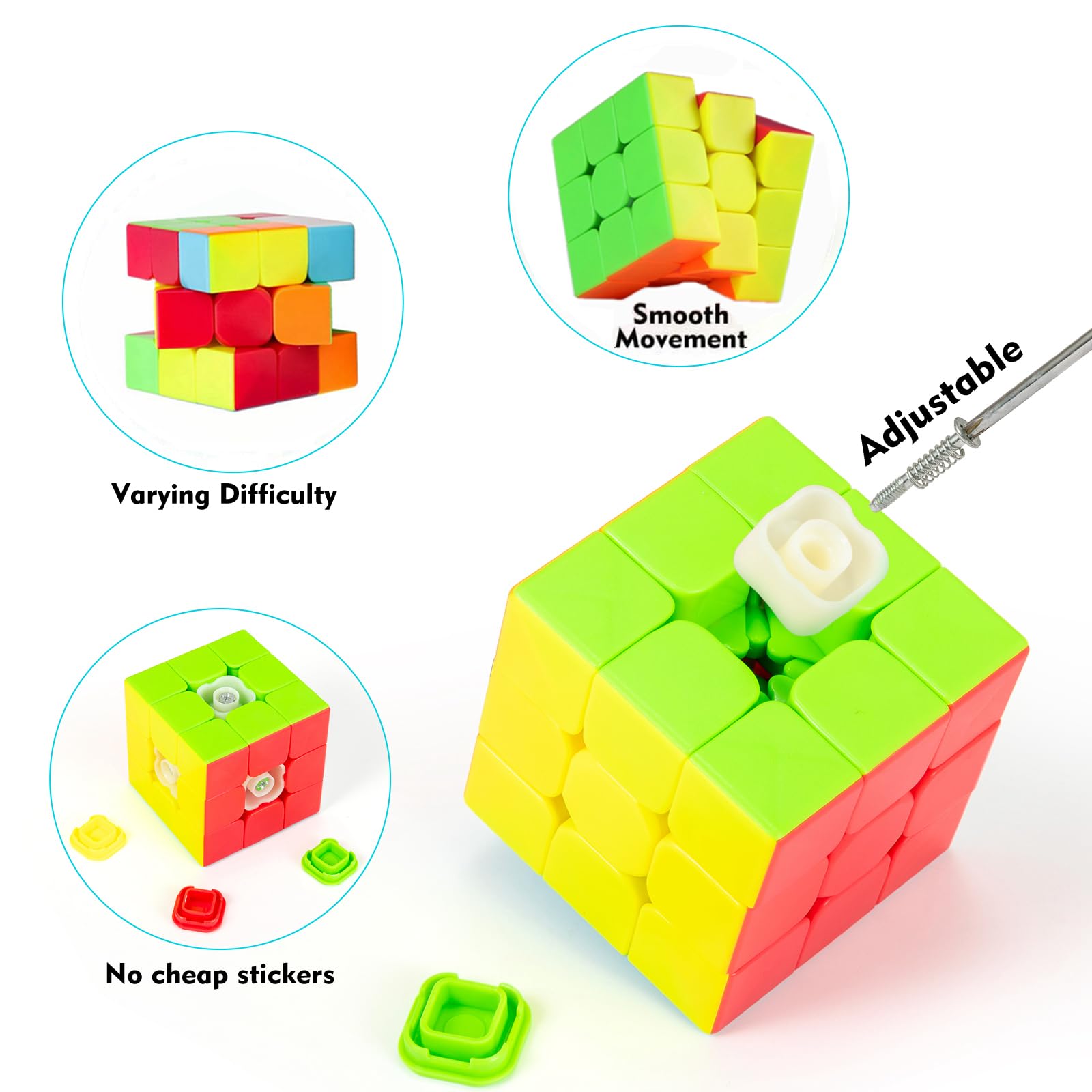 Jurnwey Speed Cube 3x3x3 Stickerless with Cube Tutorial - Turning Speedly Smoothly Magic Cubes 3x3 Puzzle Game Brain Toy for Kids and Adult