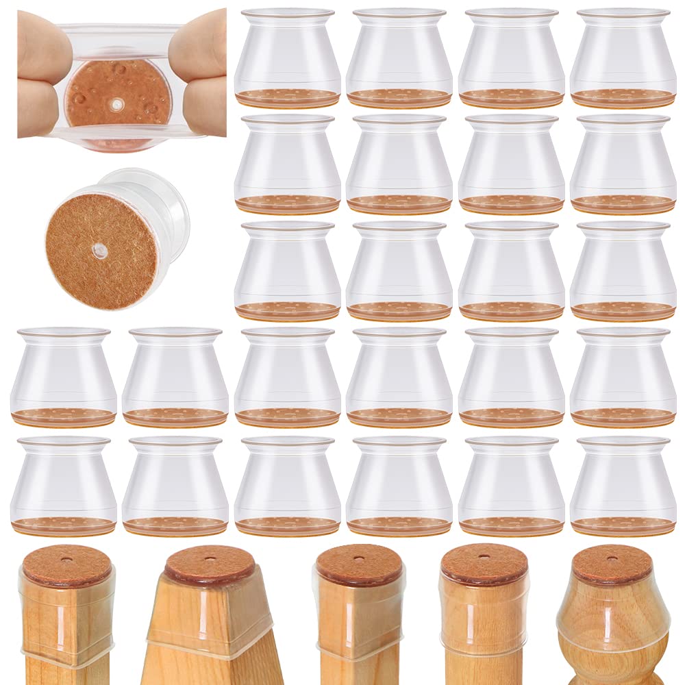24 Pcs Chair Leg Floor Protectors for Hardwood Floors Silicone Covers to Protect Wood Tile Floors Felt Pads Furniture Leg Caps Anti-Scratch Reduce Noise (Fit:1.3"-2")