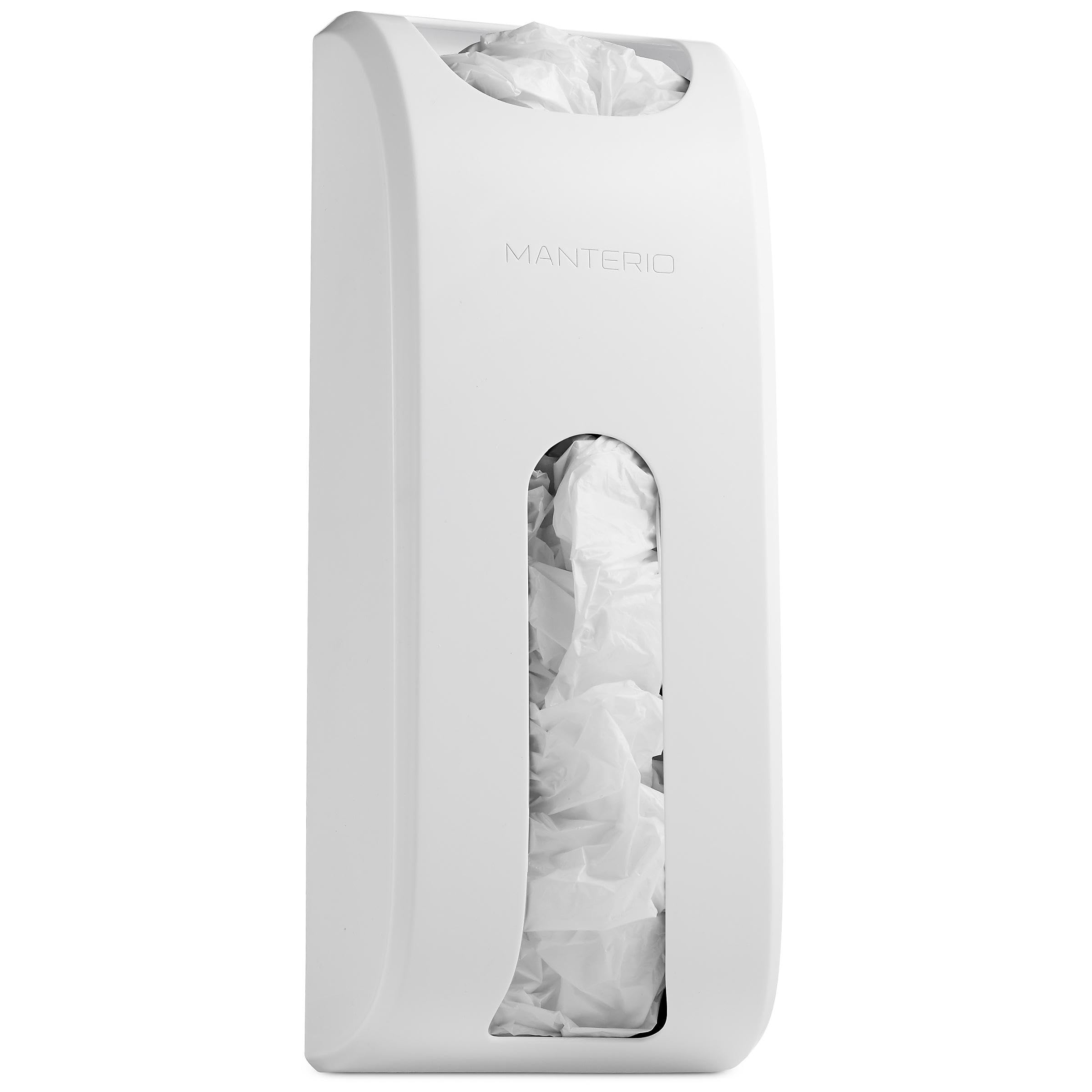 Manterio Wall-Mount Grocery Bag Dispenser | Space-Saving Design | Easy Install | Smudge-Proof, Fingerprint-Resistant | White | Holds Most Bags for Maximum Storage